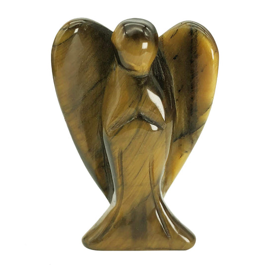 favoramulet 2 Inches Tiger's Eye Stone Crystal Pray Guardian Angel Statue, Carved Healing Peace Angel with Wing Figurine Pocket Stone