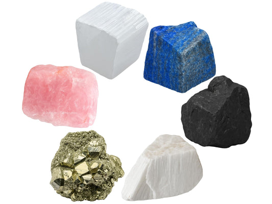 Amazing Gemstone Crystals for New Home Manifestation, Set of 6 Lapis Lazuli, Selenite, Shungite, Pyrite, Scolecite and Rose Quartz Healing Crystals and Stones
