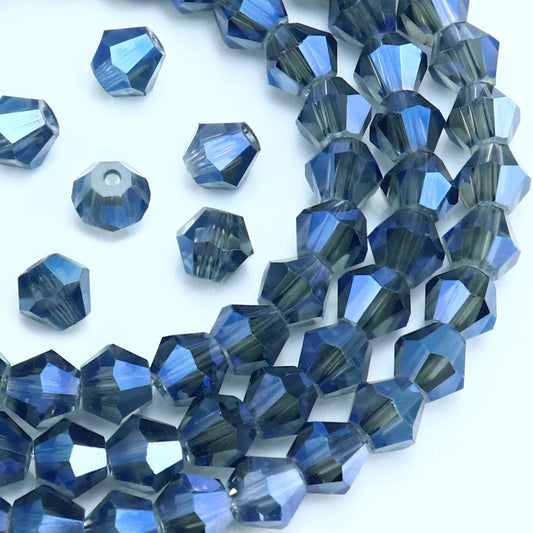 Dowarm 1000PCS 4mm Glass Bicone Beads for Craft Jewelry Making, DIY Bracelet, Necklace, Dolls, Wine Charms, Wind Chimes, Suncatchers, Bulk Small Faceted Crystal Beads, Mine Blue