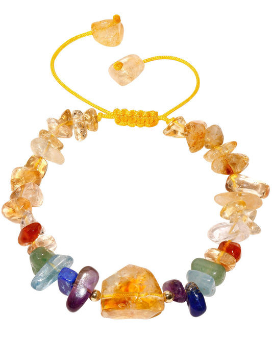 Wizock Reiki 7 Chakra Citrine Chips Beaded Bracelets Spiritual Crystals Yoga Meditation Bracelets for Women Positive Energy Wealth Good Luck Jewelry Gifts