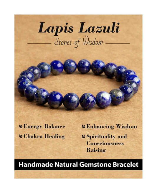 Landorilo Beaded Bracelet for Men Women, 8mm Natural Stone Lapis Lazuli Healing Crystal Stretch Bracelets, Ideal Christmas Birthday Jewelry Gifts with Energy Card，Replacement Beads Included