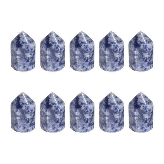 MECCANIXITY Crystals Wands Blue Dot Stone Hexagonal Faceted Single Points Towers Pocket Polished Stone Bulk for Energy Chakra Meditation Crystal Healing, 15 x 25mm (Blue),5Pcs