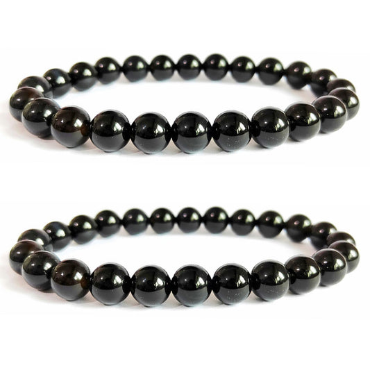 Cryhand Handmade 8mm Beaded Bracelets For Men Protection Bracelet For Women Chakra Feng Shui Stretchy Handmade Lucky Money Stretchy Crystal Bracelets Best Gifts (Black Tourmaline 2PCS)