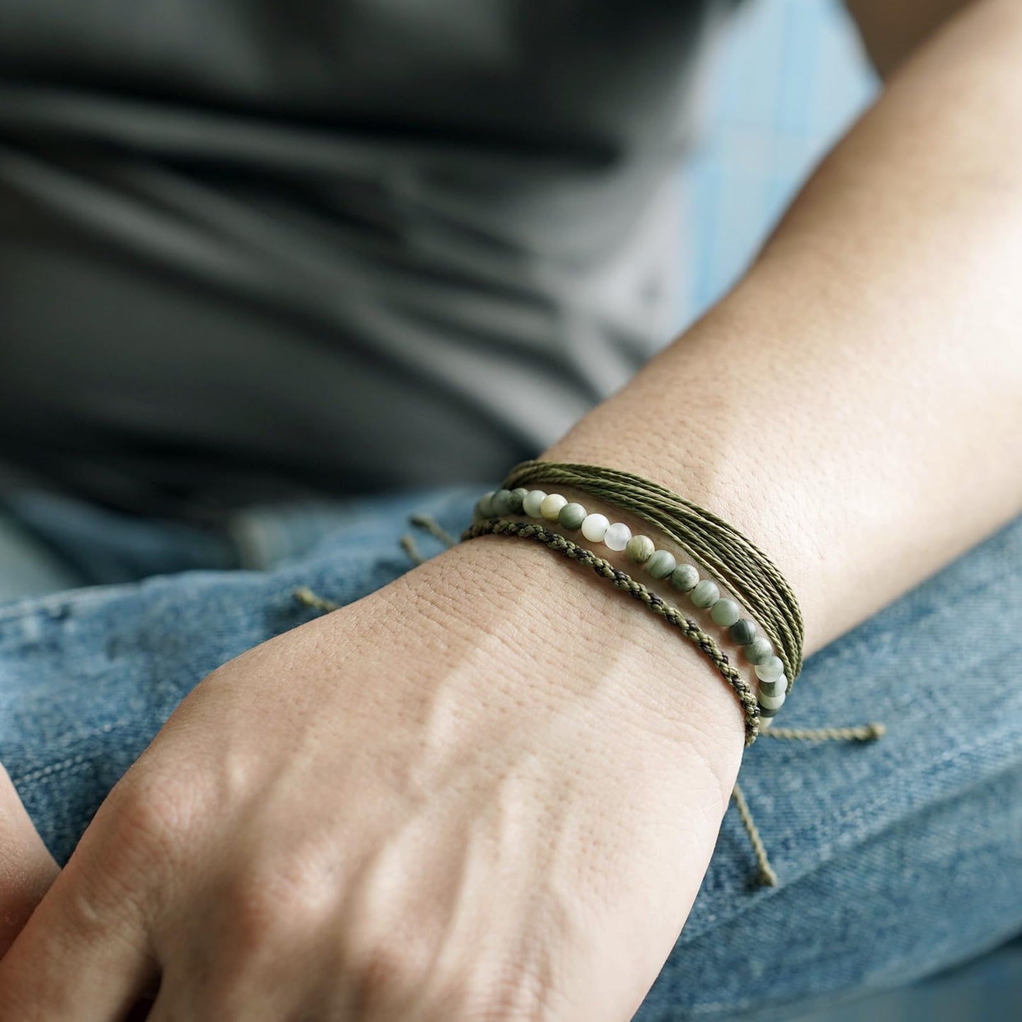Handmade Natural Stone Beaded Healing Bracelet Gift for Men Adjustable Rope String Bracelet (smaragdite, Adjustable)