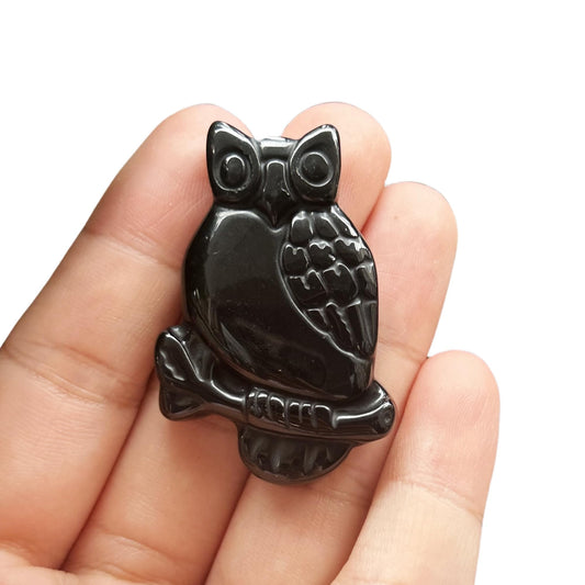 Bacatgem Natural Black Obsidian Owl Figurines Crystals and Healing Stones,Haped DIY Pendant