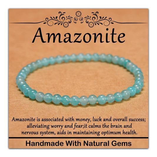 CHCCOYE 4mm Natural Healing Gemstone Bracelet Handmade Yoga Stretch Elastic Bracelet Stress Relief Crystal Jewelry for Men and Women (4mm Grade A Amazonite)