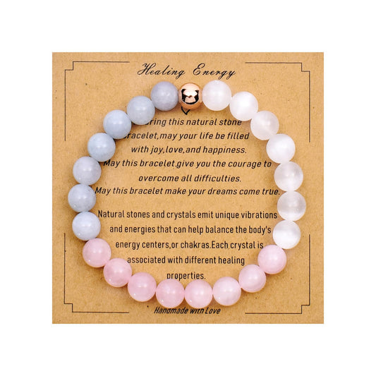 Ayriwoyi Rose Quartz Bracelet for Women Healing Crystal Stone Beaded Bracelet Aquamarine Love Bracelet Carnelian Selenite Bracelets