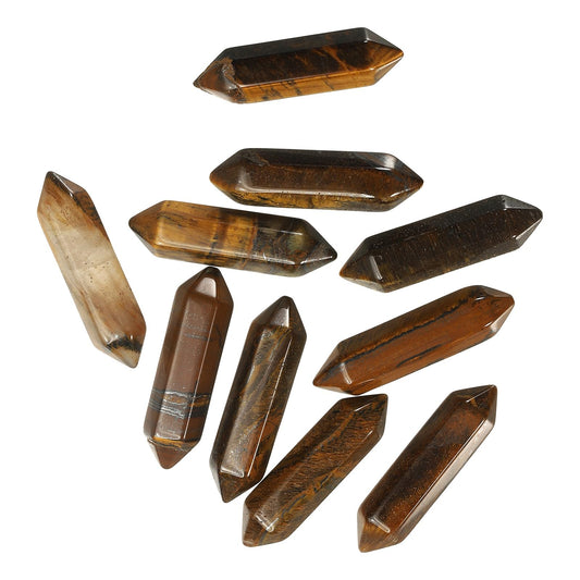 MECCANIXITY 10 Pack Tiger's Eye Quartz Crystals, Polished Crystals Bulk Hexagonal Shaped Meditation Gemstone for Jewelry Making Energy Balance Accessories Gifts