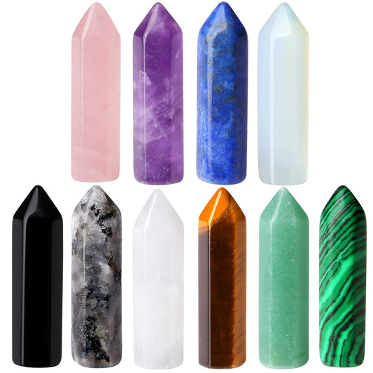 QINJIEJIE 10 PCS Healing Crystals Wands Mini Crystal Pocket Polished Tumbled Stones Rose Quartz Amethyst Assorted Bulk Natural Hexagonal Single Pointed Reiki Energy Balancing Meditation Therapy Gift