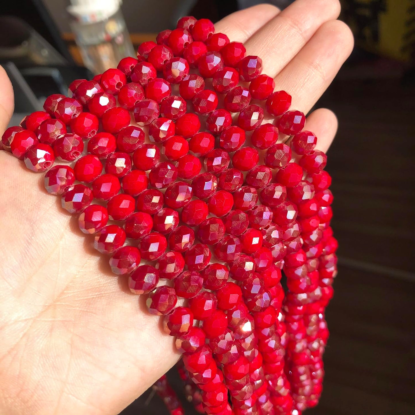 NITOPUPU 1000pcs 4mm Crystal Glass Beads for Jewelry Making Faceted Rondelle Flat Beads for Bracelets Necklace Earrings DIY Crafts (AB Red Jade Half-Plated Crystal Bead)