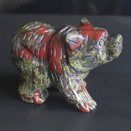 Generic, 2 Inch Hand Carved Mixed gemstom Crystal Quartz Bear Animal Figurine Animal Carving (Dragon Blood Jasper)