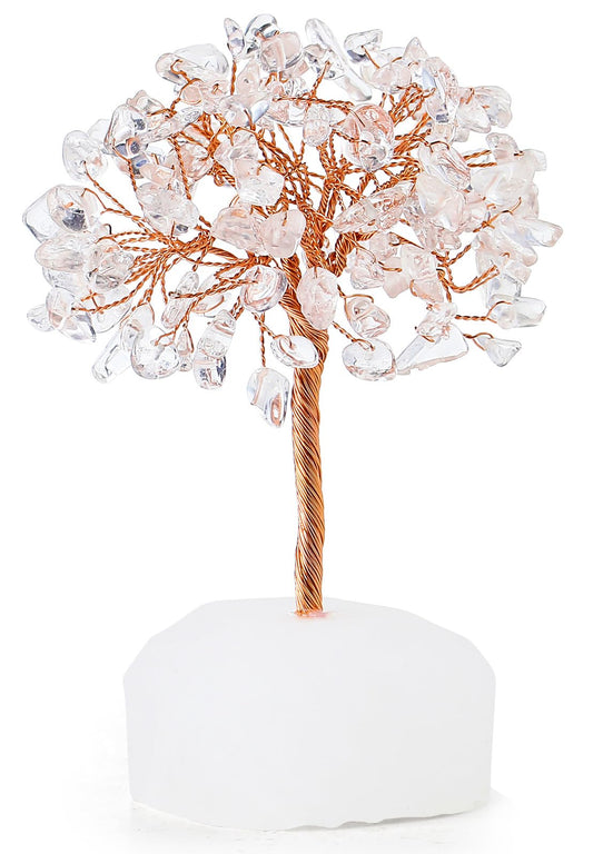 QINJIEJIE Clear Quartz Healing Crystal Tree Decor Natural Stone Gemstone Room Office Desk Small Shelf Decor White Crystal Base Copper Wire Money Tree of Life Spiritual Yoga Gift for Women Men