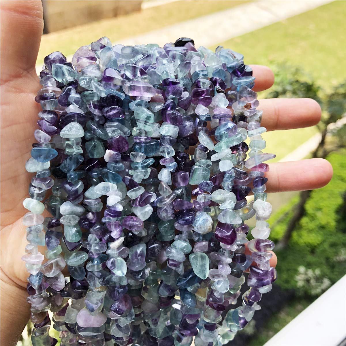 favoramulet 5-8mm Fluorite Tumbled Stone Chip Beads for Jewelry Making, Irregular Shaped Healing Crystal Loose Bead Supply, Pack of 2 Strands(64 inches)