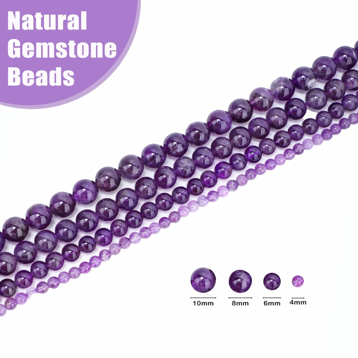 CMBYN Natural Stone Beads Round Genuine Real Stone Beading Strand Loose Gemstones DIY Smooth Bead for Bracelet Necklace Earrings Jewelry Making (Amethyst, 10mm 36 Pieces)