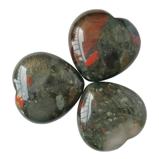 Bacatgem 3 Pcs Natural African Bloodstone Pocket Palm Thumb Healing Crystal Heart Love Worry Stones,1 inches Reiki Balancing Crystal and Healing Stones