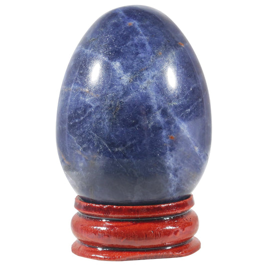 Casaper 2" Natural Sodalite Egg with Wood Stand for Home Decoration, Polished Crystal Pocket Palm Sphere Fengshui Figurines Healing Reiki