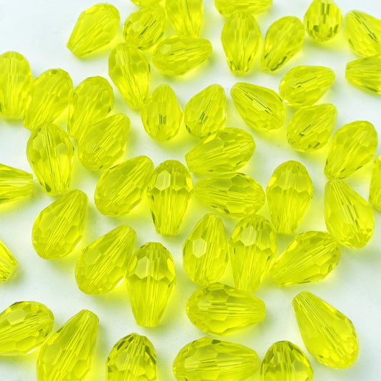 Honkoolly 100pcs 8x12mm Teardrop Crystal Glass Beads Vertical Hole Faceted Glass Teardrop Spacer Beads for Bracelets Necklace Earring DIY Jewelry Making Craft(Gold Yellow)