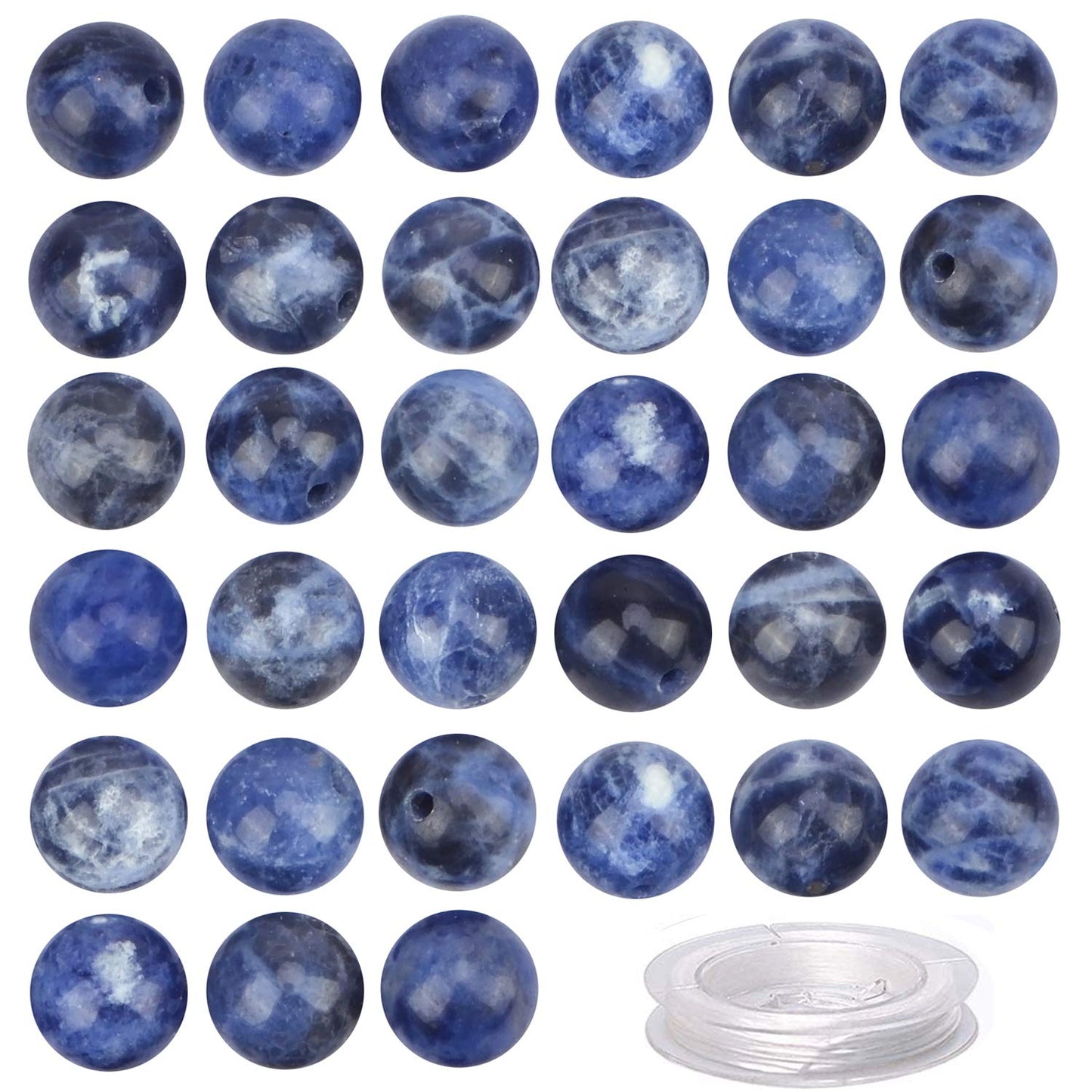 80Pcs Natural Crystal Beads Stone Gemstone Round Loose Energy Healing Beads with Free Crystal Stretch Cord for Jewelry Making (Blue Sodalite, 10mm)