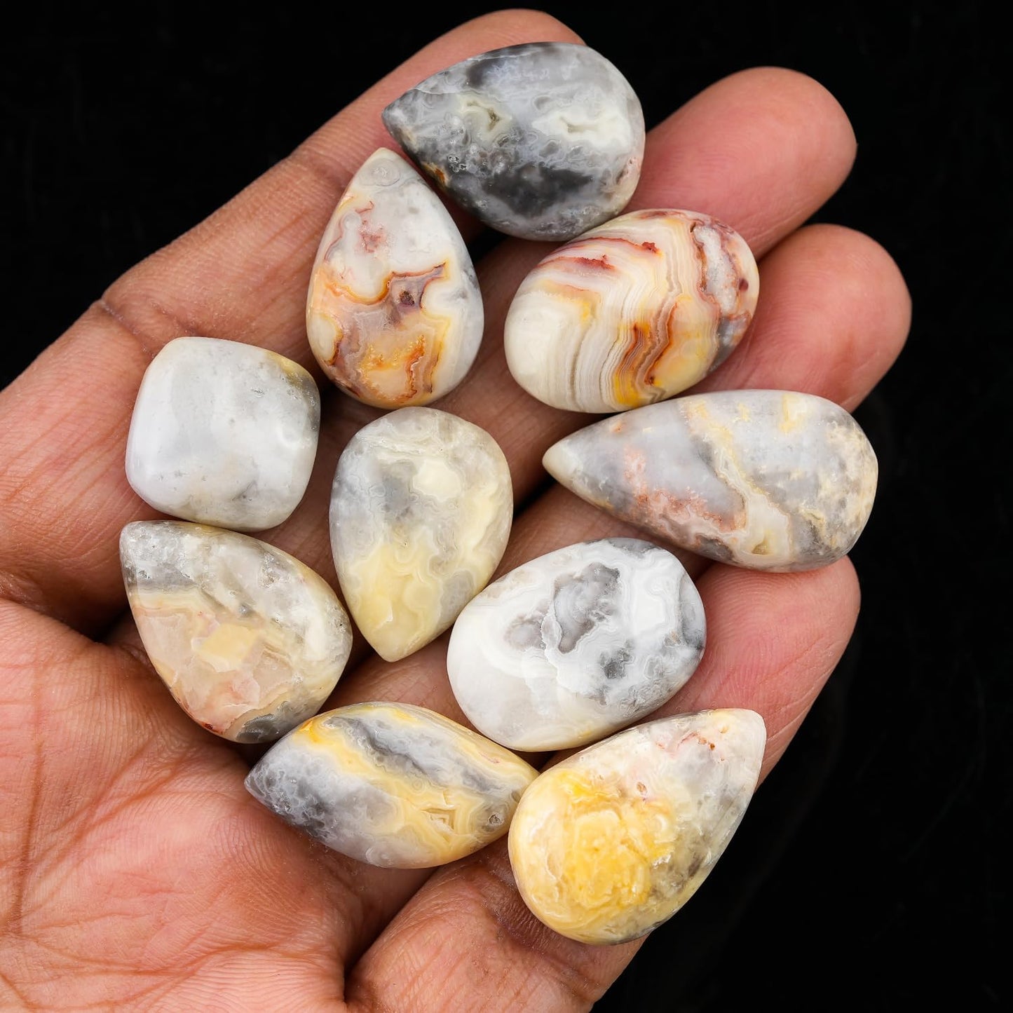 ColouredRocks (10pcs. WHITE CRAZY LACE AGATE, Mix Shape, Natural Cabochon Crystals, Loose Gemstone, Wholesale Polished Supply, Jewelry Making, DIY Craft, Gem Collection (16-20mm free size)