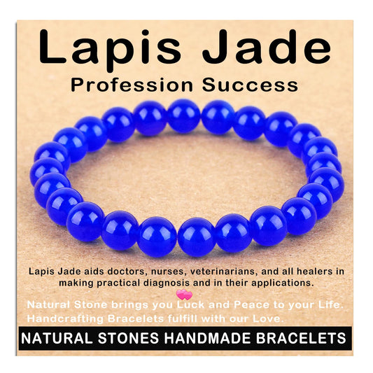 AD Beads Handmade Gemstone Stretch Elastic Bracelet Crystal Healing Reiki Nature's Beauty and Spiritual Essence Unisex (8mm, Blue Lapis Jade (Profession Success))