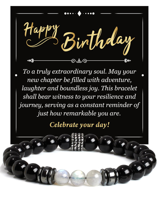 Landorilo Gifts for Men, 8mm Natural Stone Beaded Bracelets, Black Tourmaline & Labradorite Healing Bracelet, Handmade Mens Jewelry Gift for Him, Husband, Son, Father, Friend(To My Son-8.3in)