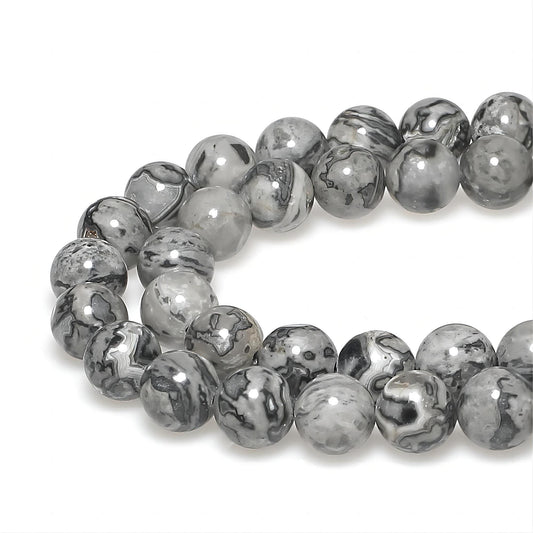 MJDCB AAA Natural Map Stone Beads Gray Picasso Stone Beads for DIY Bracelet Making 15" (10mm)