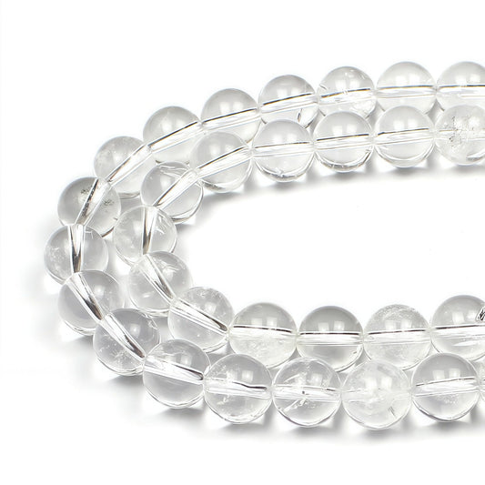 MJDCB 7A Natural White Clear Quartz Round Beads Gemstone Beads for DIY Necklace Bracelat Jewelry Making Strand 15" (8mm)