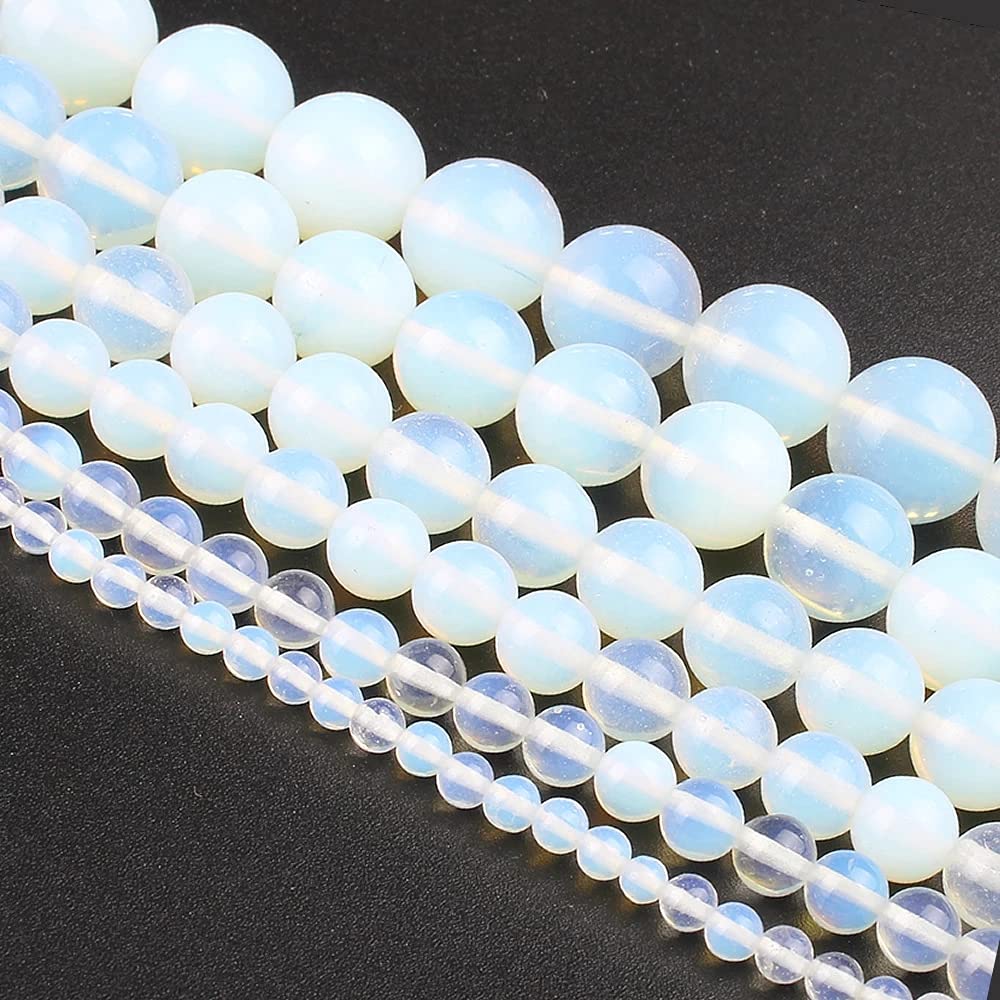 6mm 65pcs White Moonstone Pendants Charms Spacer Necklaces Chandelier Earrings Round Accessories Crafts Antique Ornament Findings Component Bracelet Making DIY (6mm, Opal)