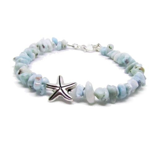 Larimar Stone Bracelet with Starfish Charm - Handcrafted Spiritual Jewelry for Healing and Meditation