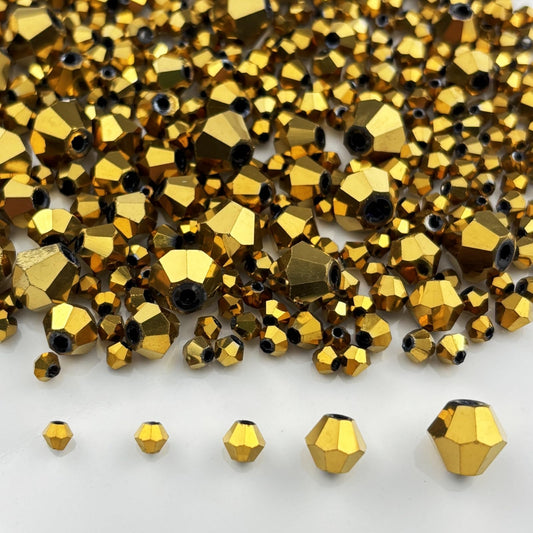 Pinhoollgo 1310pcs Bicone Crystal Glass Beads 2mm 3mm 4mm 6mm 8mm Faceted Crystal Spacer Beads for Bracelets Necklace Pendants Earrings DIY Jewelry Craft Making(Gold)