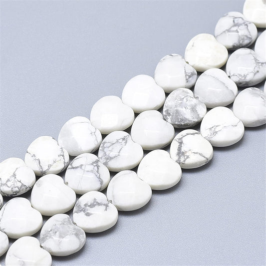 Fashewelry 18pcs Faceted Heart Natural Howlite Stone Beads Tumbled Chakra Gemstone Beads Crystal Healing Drilled Loose Beads for Earring Bracelet Necklace Jewelry Making, 10x10mm