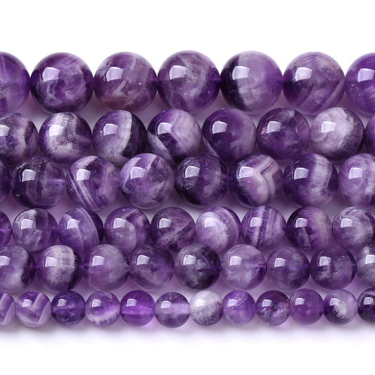 90PCS 8MM Purple Amethyst Dream Lace Beads Natural Quartz Crystal Stone Loose Beads for Jewelry Making DIY Bracelet Grade A+