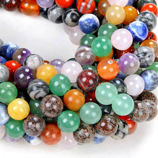 Zenkeeper Natural Gemstone Beads for Jewelry Making 8 MM Mixed Assorted Color Gemstones Loose Stone Beads