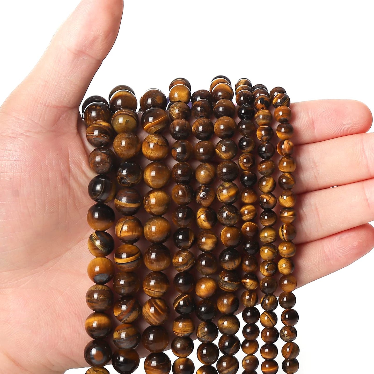 45pcs 8mm Natural Yellow Tiger Eye Gemstone Beads Energy Healing Crystal Round Loose Stone Beads for Jewelry Making, DIY Bracelets Necklaces