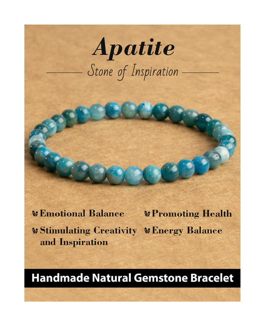 Landorilo Beaded Bracelet for Men Women, 6mm Natural Stone Apatite Healing Crystal Stretch Bracelets, Ideal Christmas Birthday Jewelry Gifts with Energy Card，Replacement Beads Included