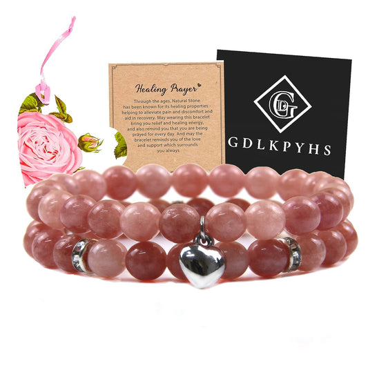 GDLKPYHS Healing Bracelets for Women - Sunstone Bracelet - Healing Prayers Crystal Bracelet, 8mm Natural Stone Stress Relief Yoga Beads Get Well Soon Gifts