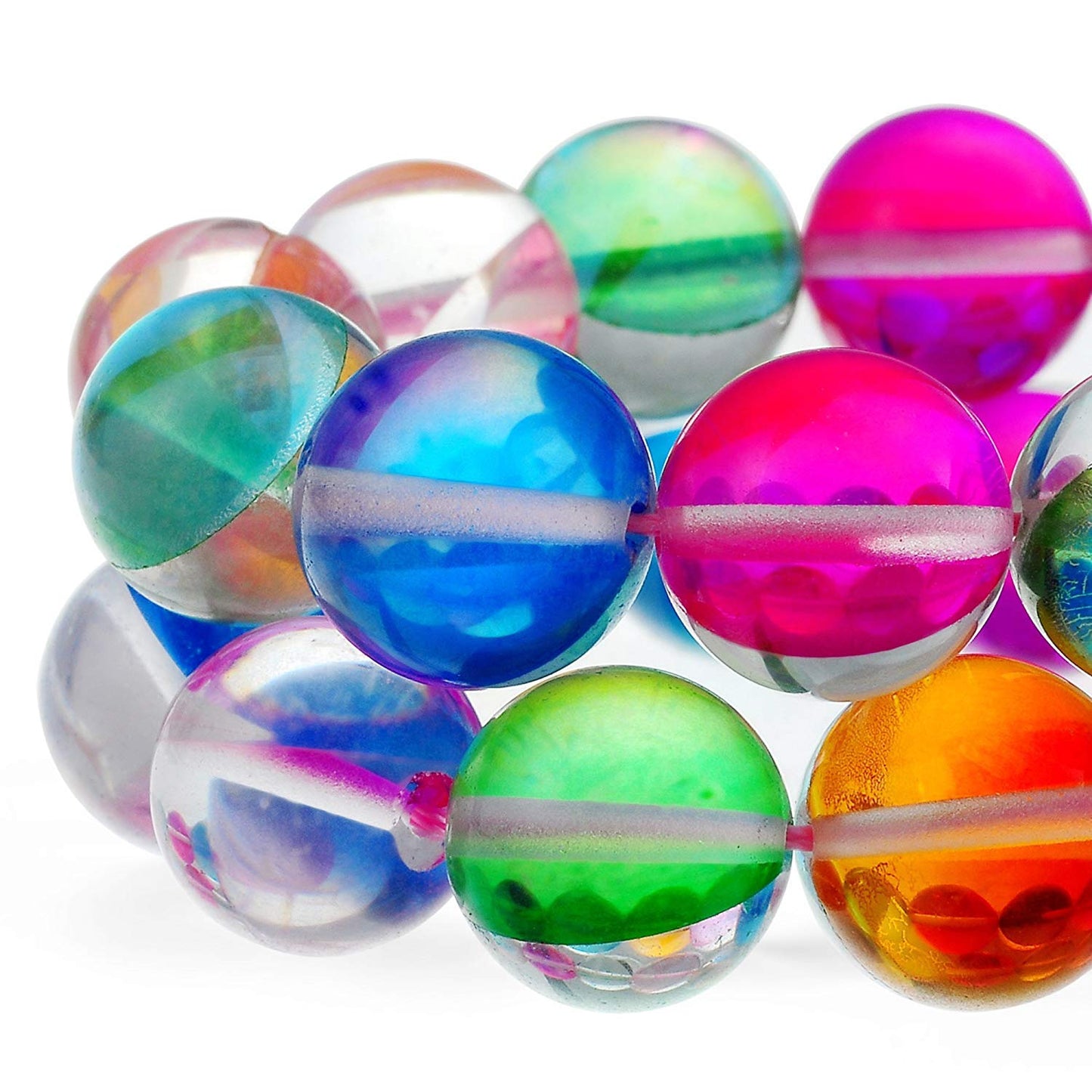 RUBYCA Round Moonstone Crystal Glass Beads Aura Iridescent for Jewelry Making (1 Strand, 10mm, Mix)