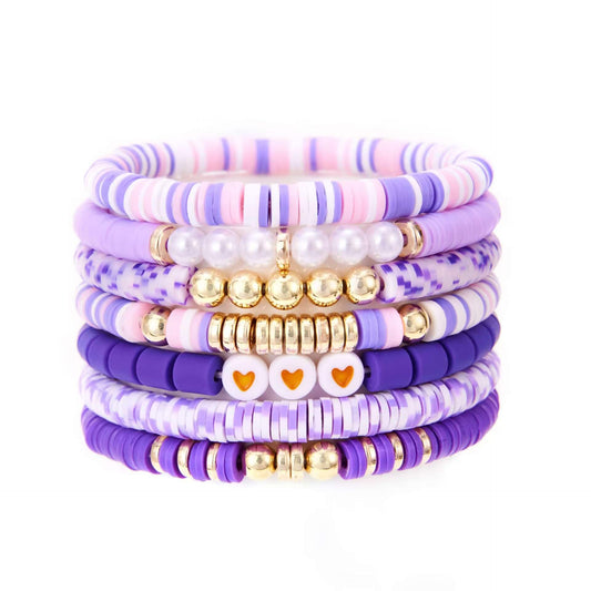 YEOSMINE Boho Heishi Clay Beaded Stretch Bracelets Stack For Women, Preppy Teens Friendship Gold Bracelets Cute Beach Surfer Accessories Bulk Set Trendy Fashion Jewelry