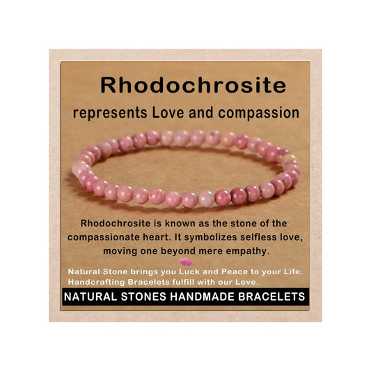 AD Beads Handmade Gemstone Stretch Elastic Bracelet Crystal Healing Reiki Nature's Beauty and Spiritual Essence Unisex (4mm, Rhodochrosite)