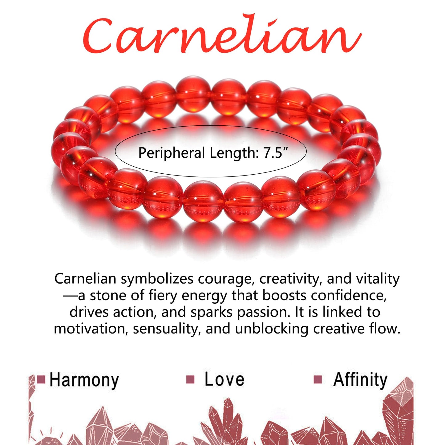 Udolfly Womens Crystal Beaded Bracelets for Women Men Protective Energy Bracelet Natural Gemstone Bead Bracelet 8mm Carnelian
