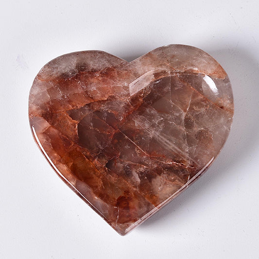 JIC Gem Natural Crystal Bowl Red Hematoid Quartz Heart Shape Healing Crystal Stone Decorative Bowl Jewelry Tray Home Office Decor