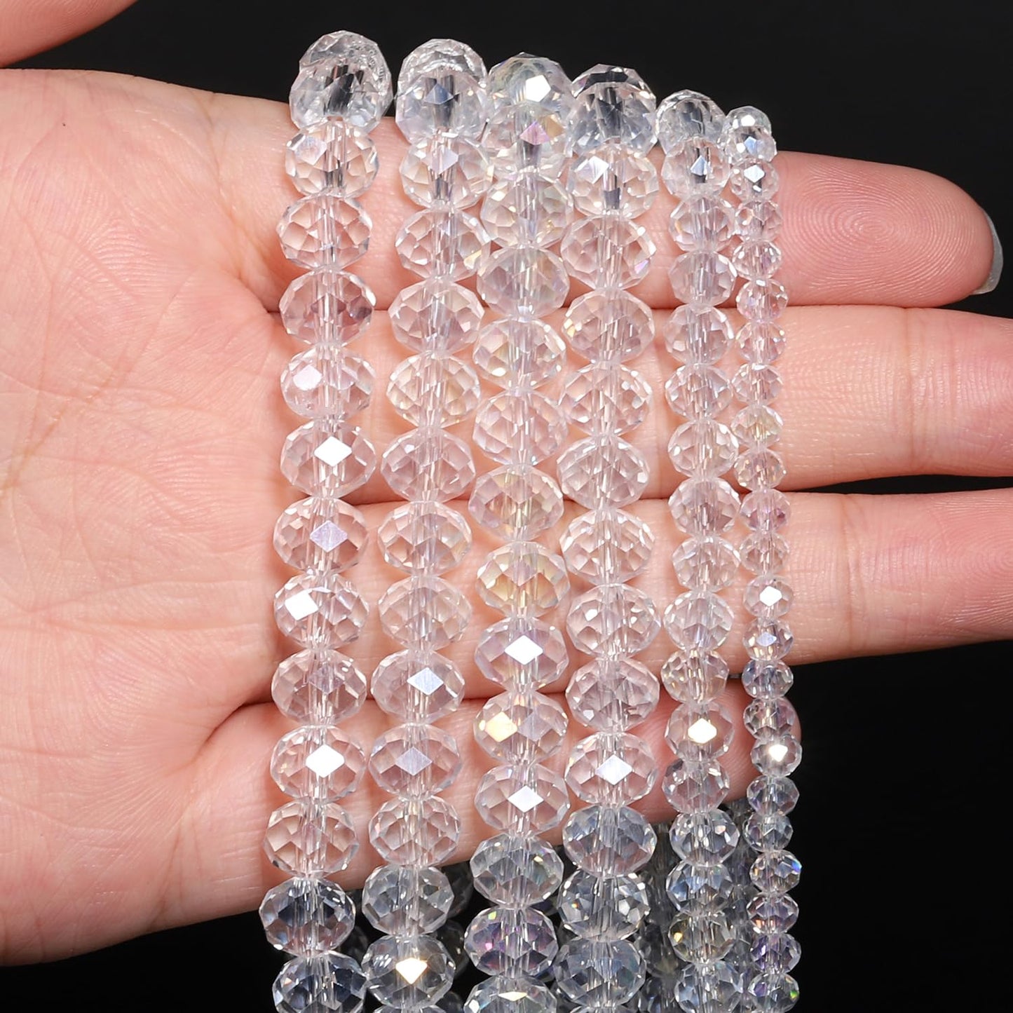 NITOPUPU 500pcs 6mm Crystal Glass Beads for Jewelry Making Faceted Rondelle Flat Beads for Bracelets Necklace Earrings DIY Crafts (AB White Crystal Bead)