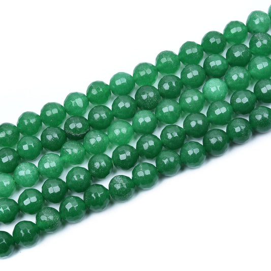 HAAMIIQII 8mm Dark Green Jade Faceted Round Stone Spacer Beads, Loose Gemstone Beads for Jewelry Making, DIY Bracelet, Necklace, Healing Crystal 14 Inch (45pcs)