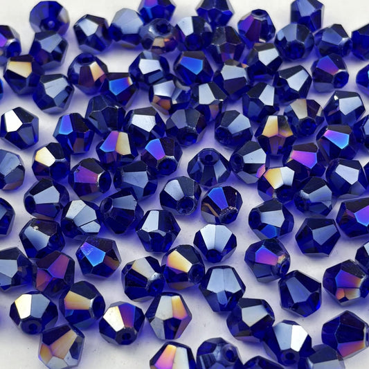 Pinhoollgo 500pcs 4mm Bicone Crystal Glass Beads Faceted Bicone Crystal Beads Bulk Glass Spacer Beads for Bracelets Necklace Pendants Earrings DIY Jewelry Craft Making(Dark Blue AB)