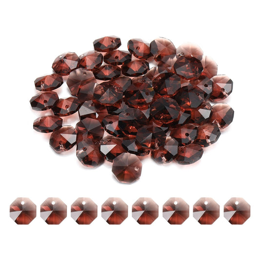 uxcell 50Pcs 1 Hole Crystal Octagon Beads, 12mm K9 Glass Hanging Chandelier Beads Prisms Parts for Crystal Chandeliers Lamp Hanging Pendant Jewelry DIY Craft, Red Violet