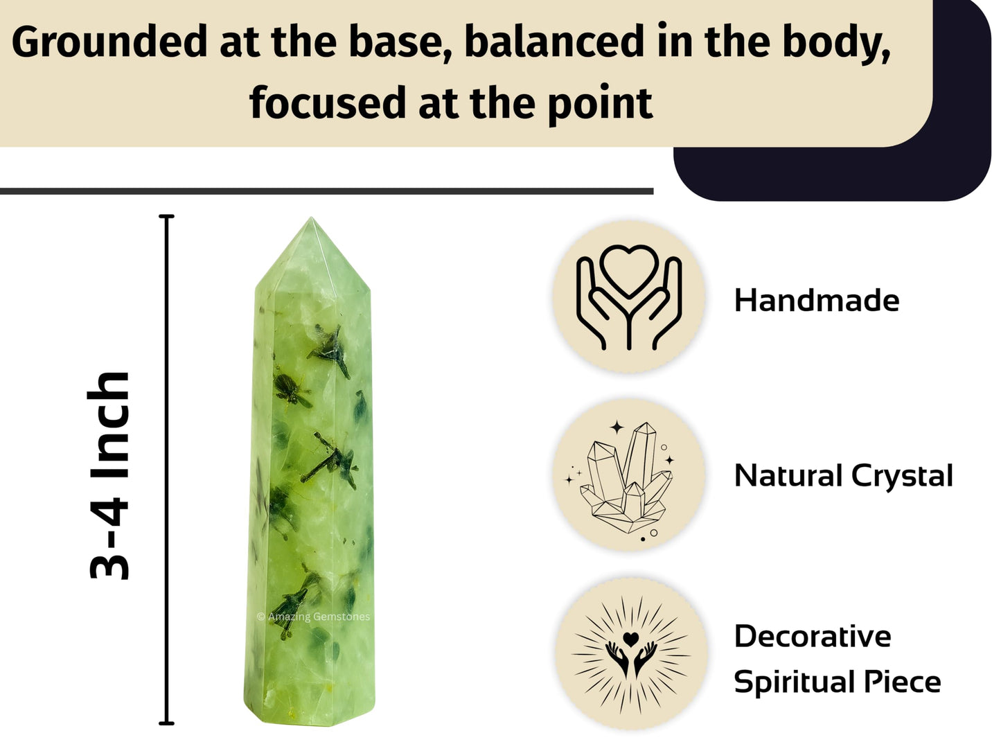 Amazing Gemstone Prehnite Crystal Towers - Natural Healing Crystal Point Obelisk for Reiki Healing and Crystal Grid (3" to 4" INCH)