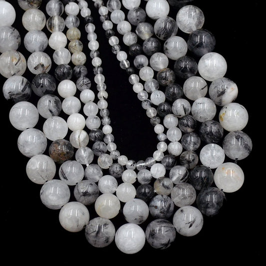 AD Beads Natural Gemstone Round Loose Beads 15" for Bracelet Necklace Earrings Jwelery Making Crafts DIY (6mm, Rutilated Quartz)