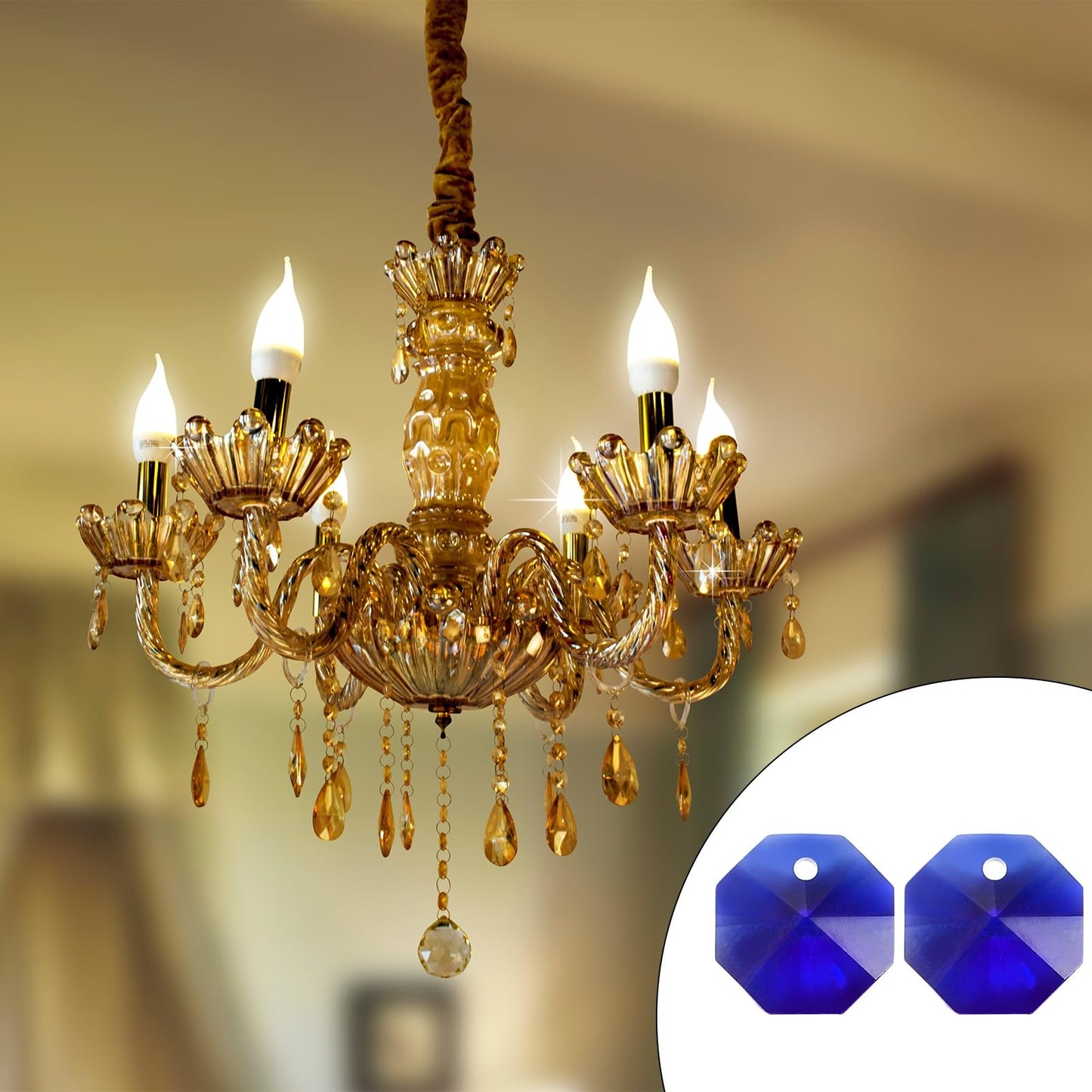 uxcell 25Pcs 1 Hole Crystal Octagon Beads, 12mm K9 Glass Hanging Chandelier Beads Prisms Parts for Crystal Chandeliers Lamp Hanging Pendant Jewelry DIY Craft, Dark Blue