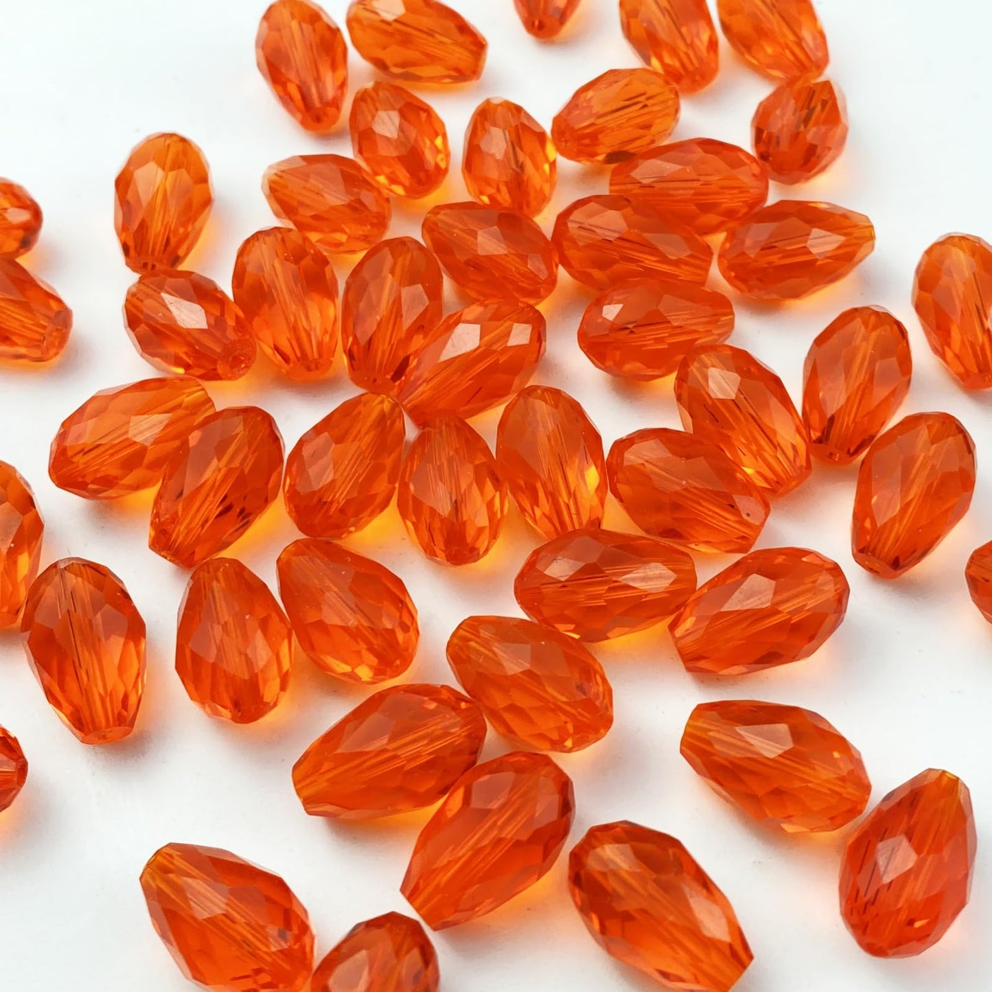 Honkoolly 50pcs 10x15mm Teardrop Crystal Glass Beads Vertical Hole Faceted Glass Teardrop Spacer Beads for Bracelets Necklace Earring DIY Jewelry Making Craft(Orange)