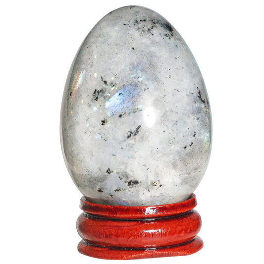 Casaper 2" Natural Moonstone Egg with Wood Stand for Home Decoration, Polished Crystal Pocket Palm Sphere Fengshui Figurines Healing Reiki
